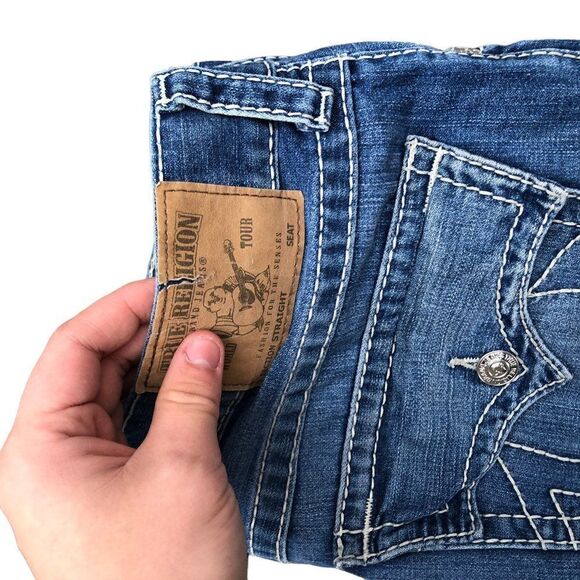 Vintage True Religion Jeans Size 38 STRAIGHT FLAP T Blue - Picture 8 of 12